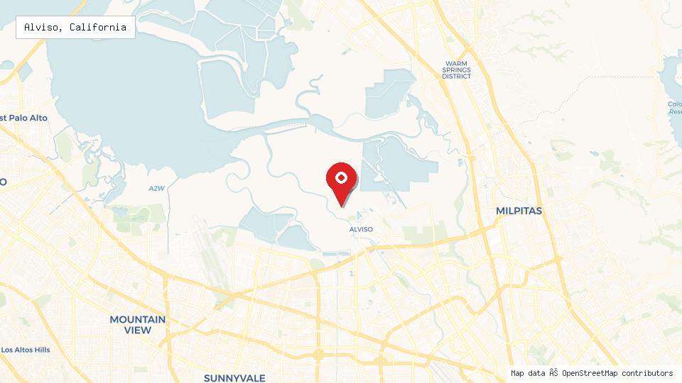 Street map of Alviso, California with location pin