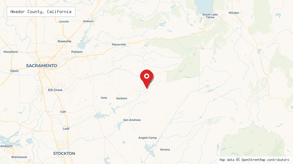Street map of Amador County, California with location pin