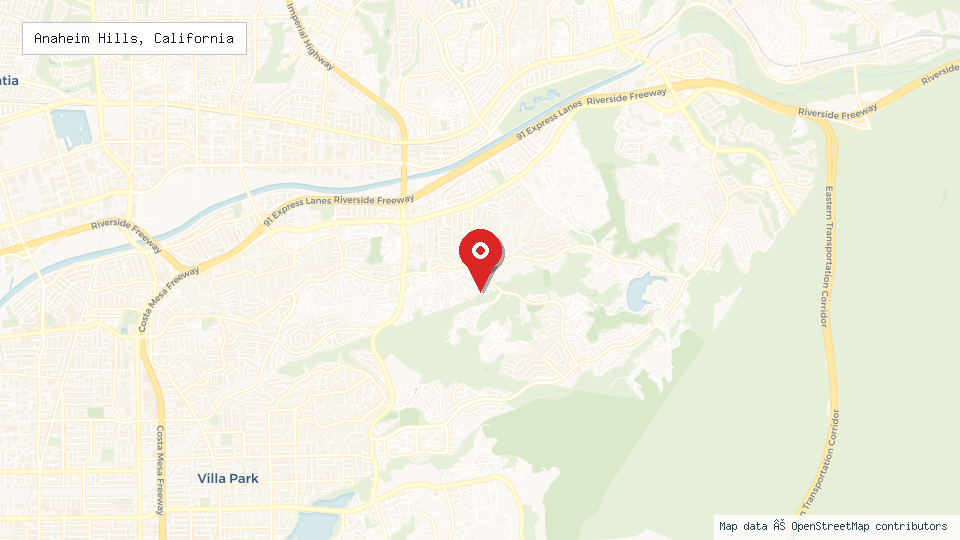 Street map of Anaheim Hills, California with location pin