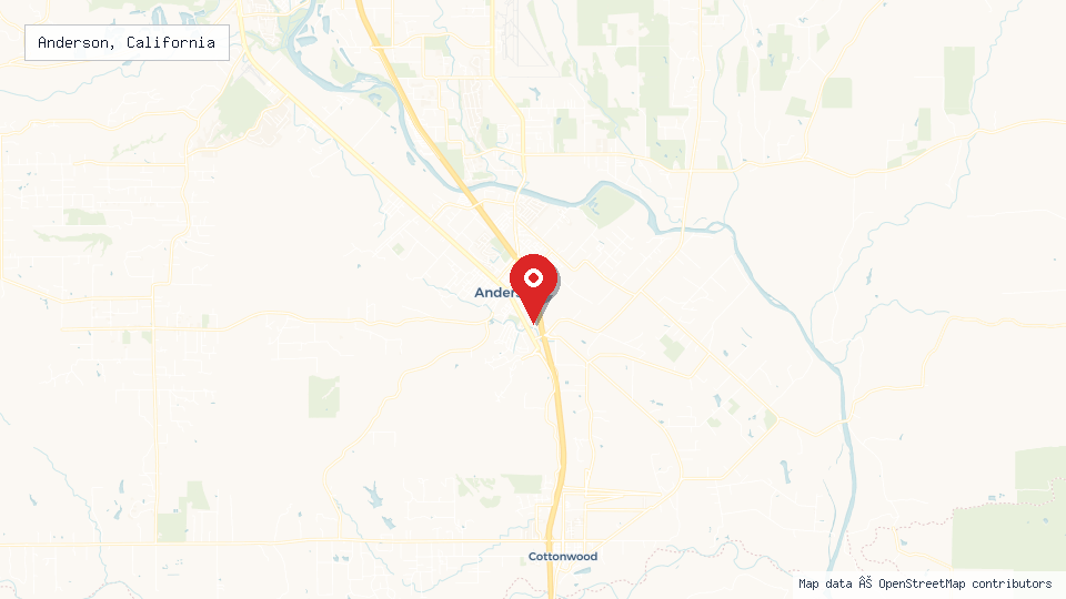 Street map of Anderson, California with location pin
