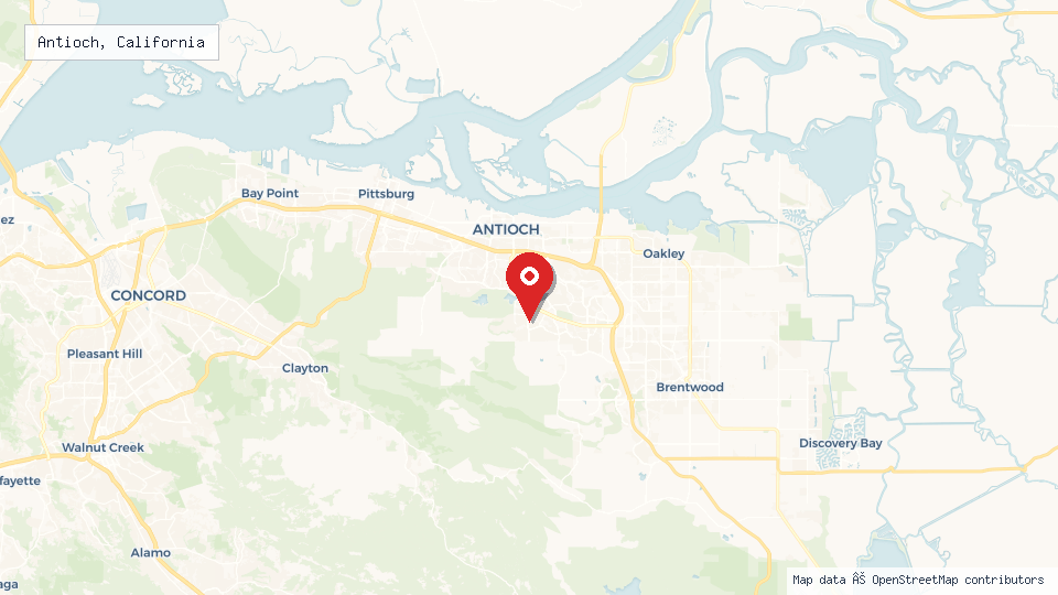 Street map of Antioch, California with location pin