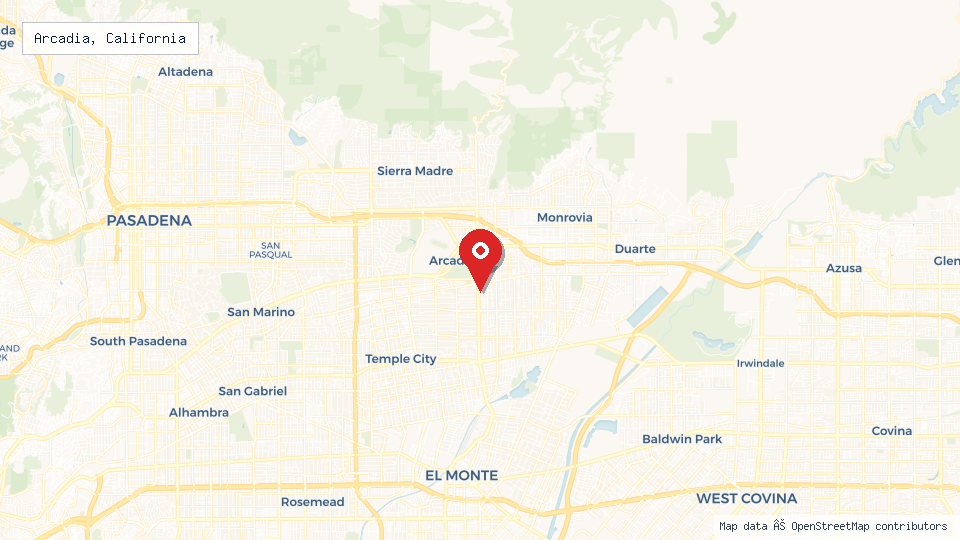 Street map of Arcadia, California with location pin