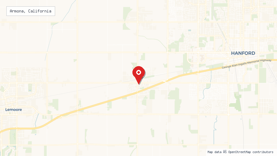Street map of Armona, California with location pin