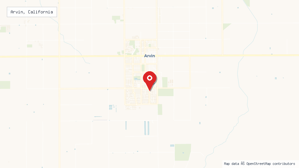Street map of Arvin, California with location pin