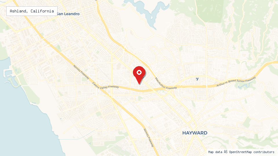 Street map of Ashland, California with location pin