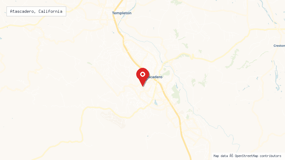 Street map of Atascadero, California with location pin