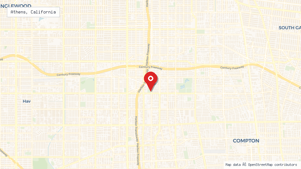 Street map of Athens, California with location pin