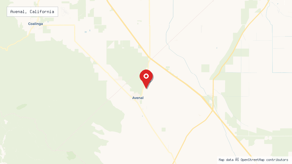 Street map of Avenal, California with location pin