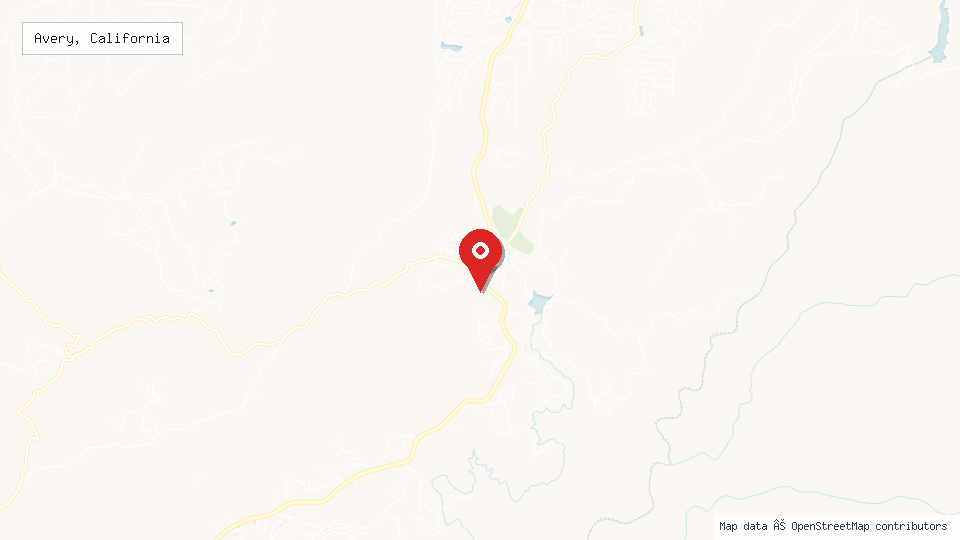Street map of Avery, California with location pin