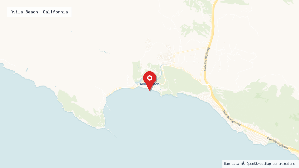 Street map of Avila Beach, California with location pin