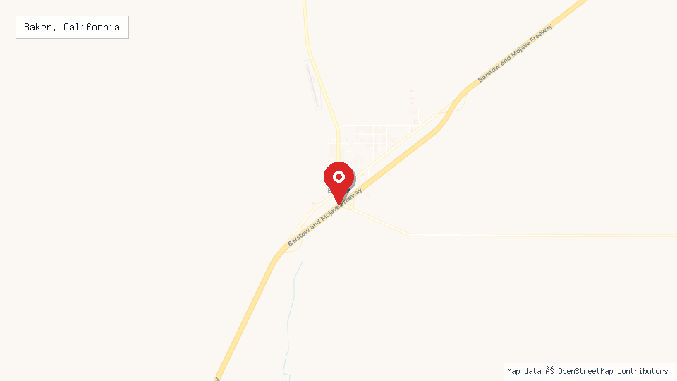 Street map of Baker, California with location pin