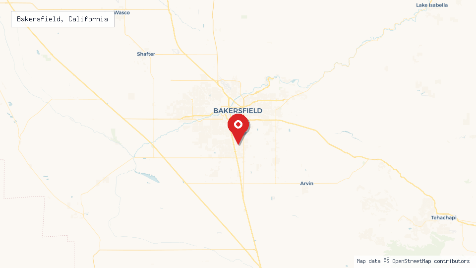 Street map of Bakersfield, California with location pin