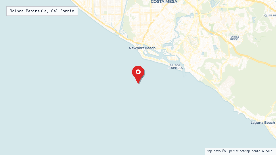 Street map of Balboa Peninsula, California with location pin