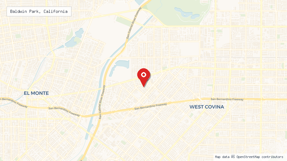 Street map of Baldwin Park, California with location pin