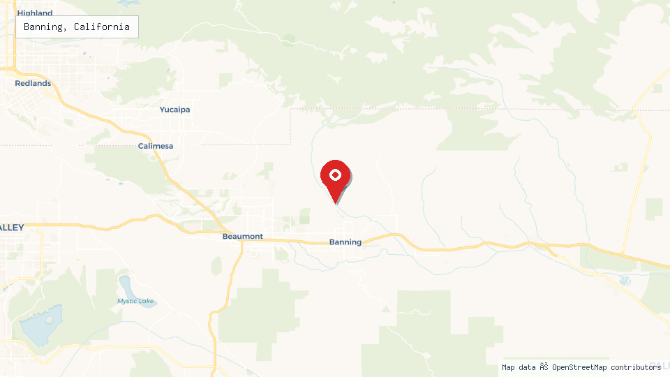 Street map of Banning, California with location pin