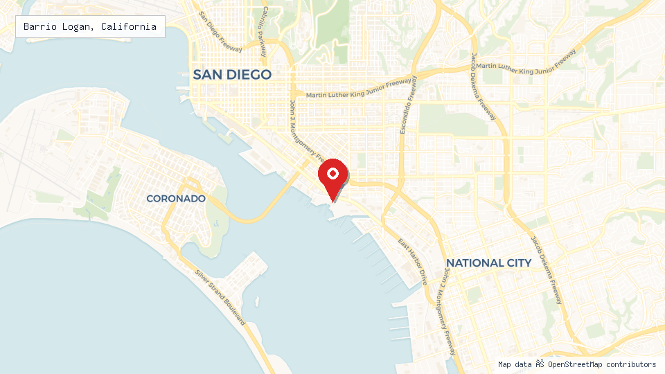 Street map of Barrio Logan, California with location pin