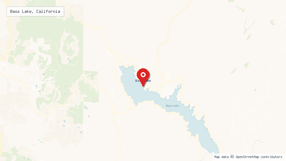 Street map of Bass Lake, California with location pin