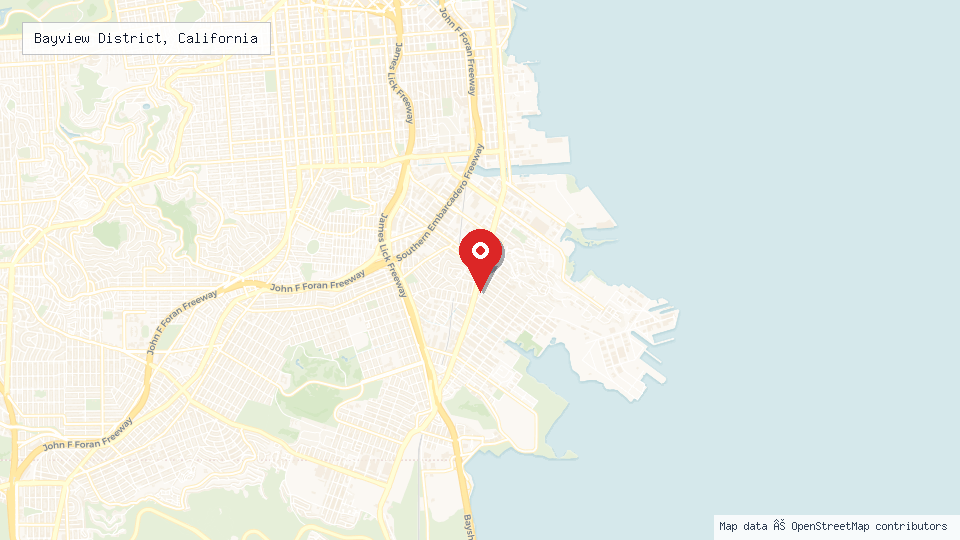 Street map of Bayview District, California with location pin