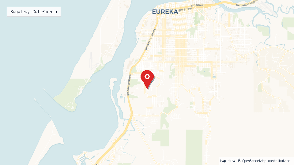 Street map of Bayview, California with location pin