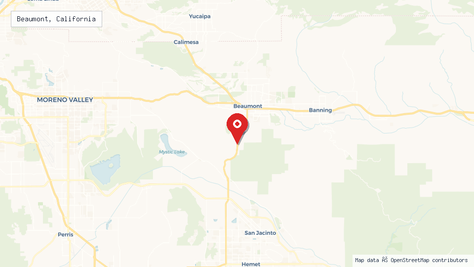 Street map of Beaumont, California with location pin