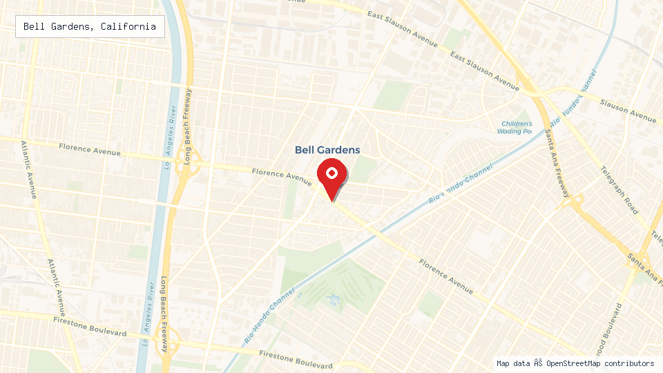 Street map of Bell Gardens, California with location pin