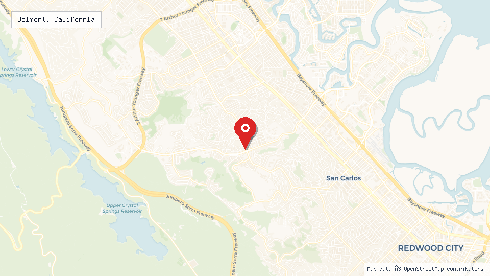 Street map of Belmont, California with location pin