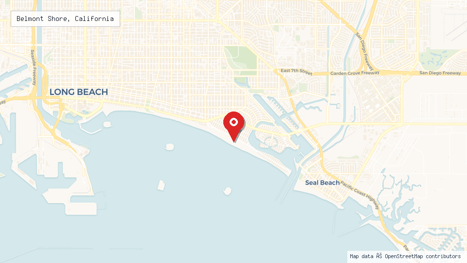 Street map of Belmont Shore, California with location pin