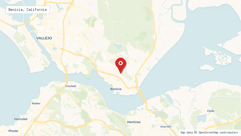 Street map of Benicia, California with location pin