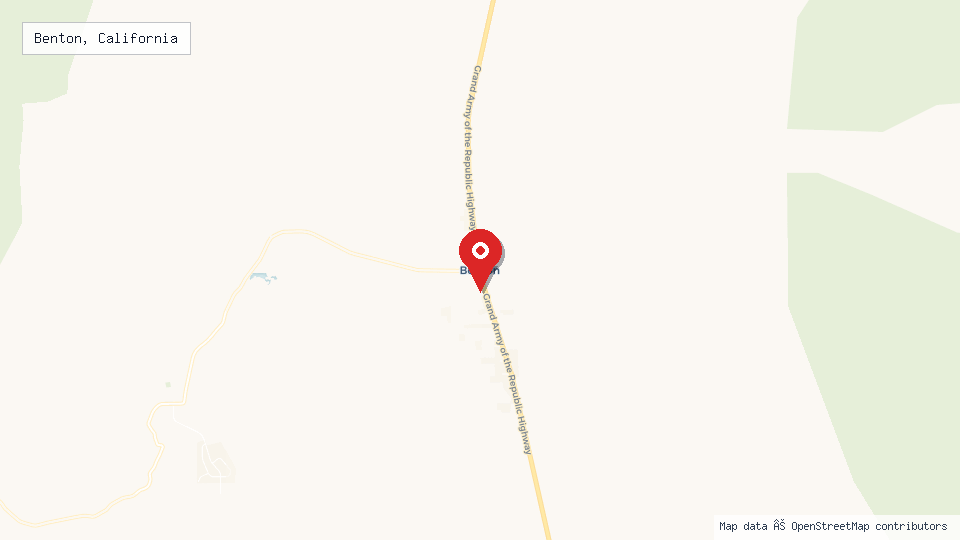 Street map of Benton, California with location pin