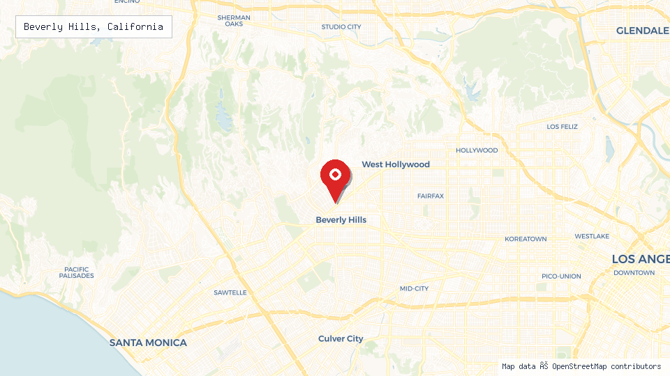 Street map of Beverly Hills, California with location pin