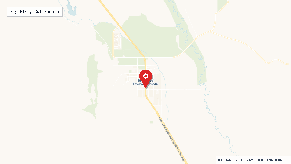 Street map of Big Pine, California with location pin