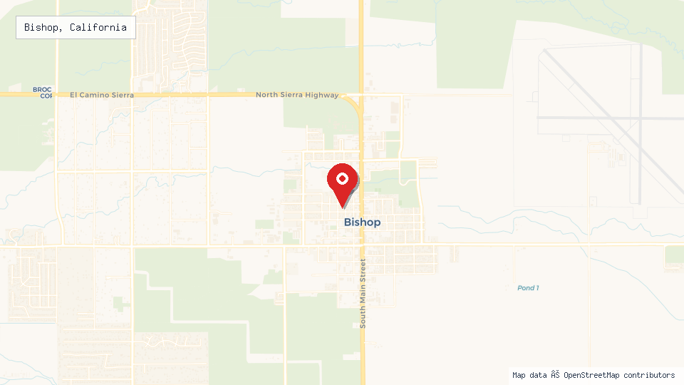 Street map of Bishop, California with location pin