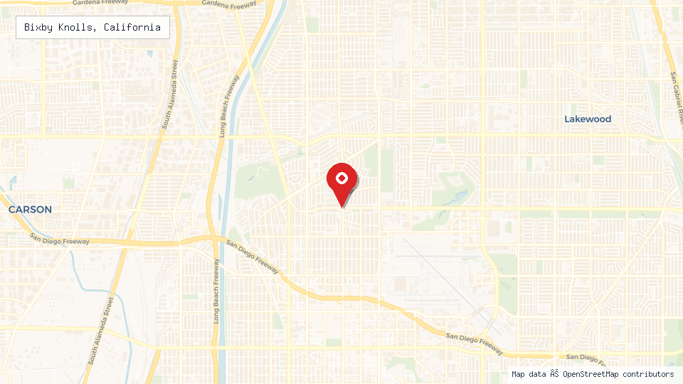Street map of Bixby Knolls, California with location pin