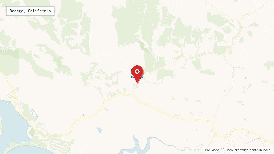 Street map of Bodega, California with location pin