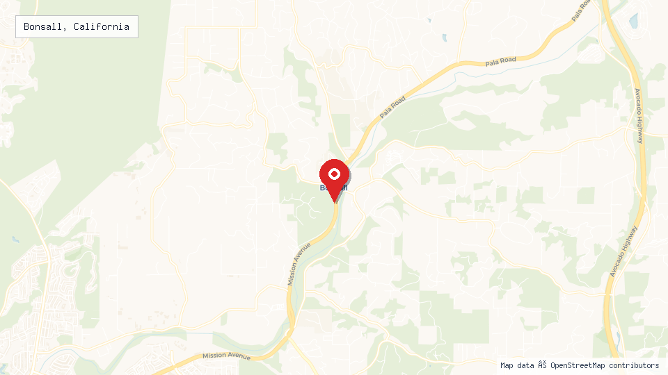 Street map of Bonsall, California with location pin