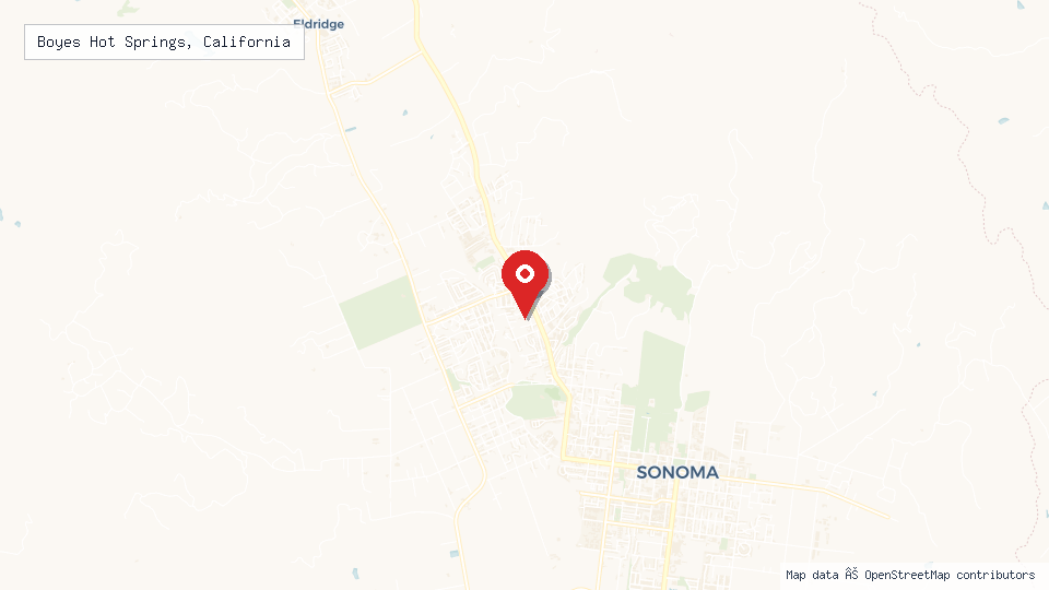 Street map of Boyes Hot Springs, California with location pin