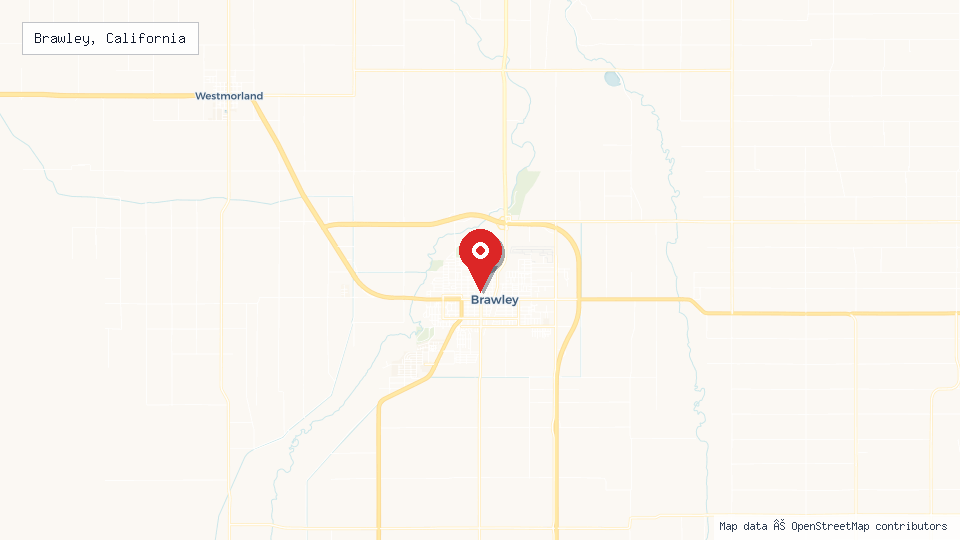 Street map of Brawley, California with location pin