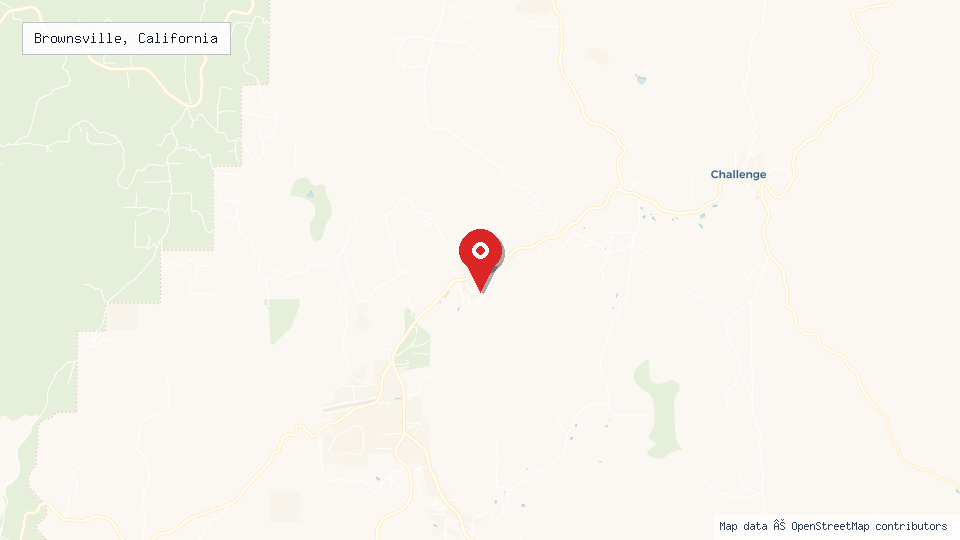 Street map of Brownsville, California with location pin