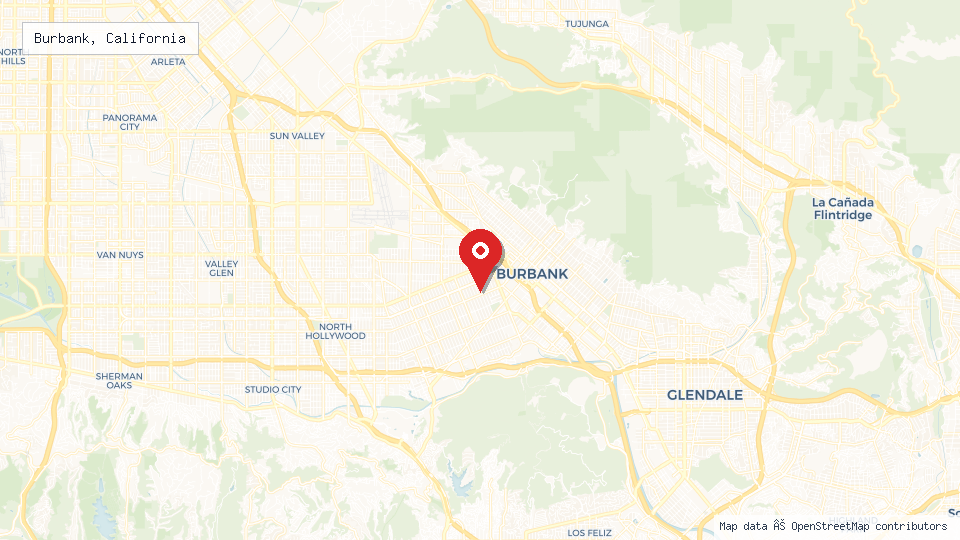 Street map of Burbank, California with location pin