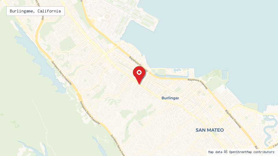 Street map of Burlingame, California with location pin