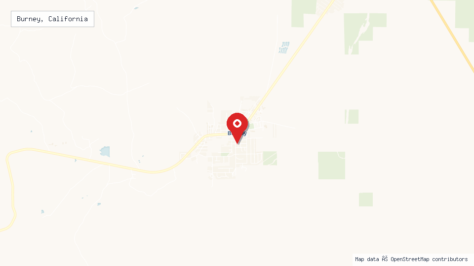 Street map of Burney, California with location pin