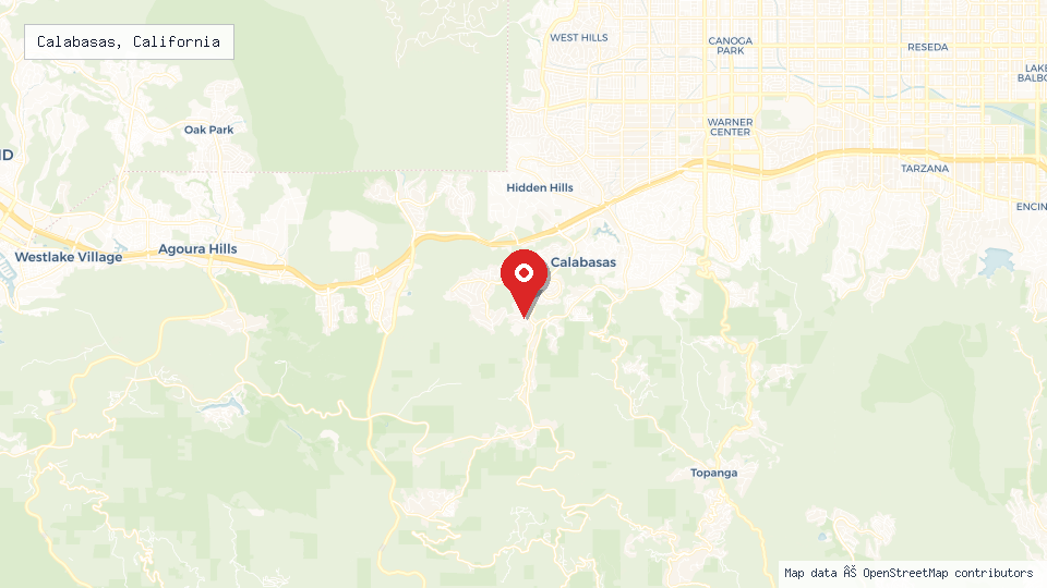 Street map of Calabasas, California with location pin