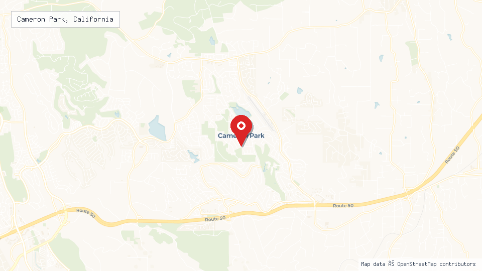 Street map of Cameron Park, California with location pin