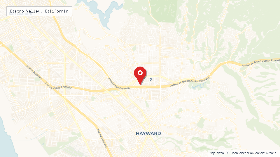 Street map of Castro Valley, California with location pin