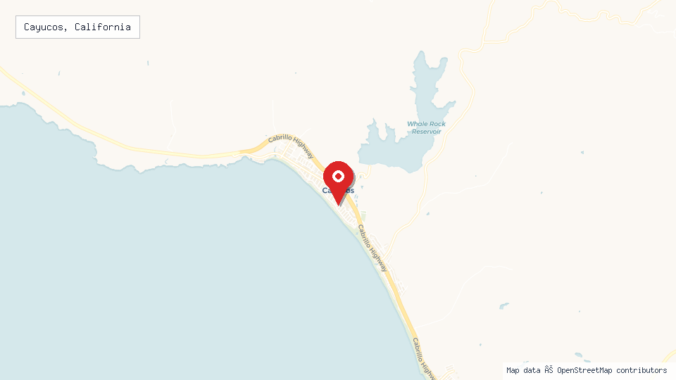 Street map of Cayucos, California with location pin