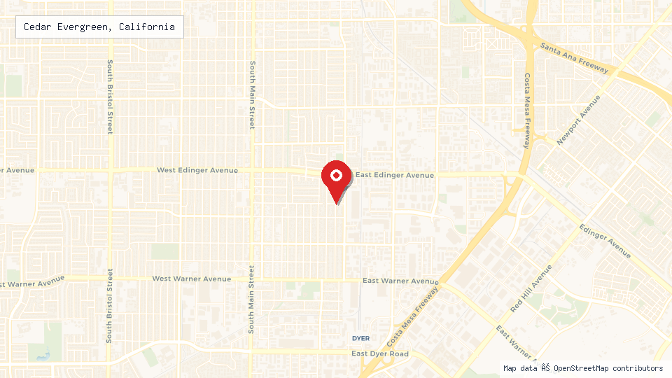 Street map of Cedar Evergreen, California with location pin