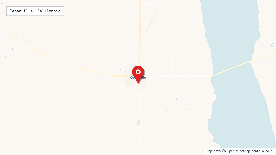 Street map of Cedarville, California with location pin
