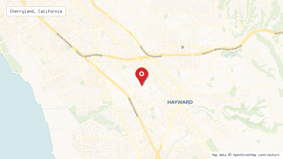 Street map of Cherryland, California with location pin