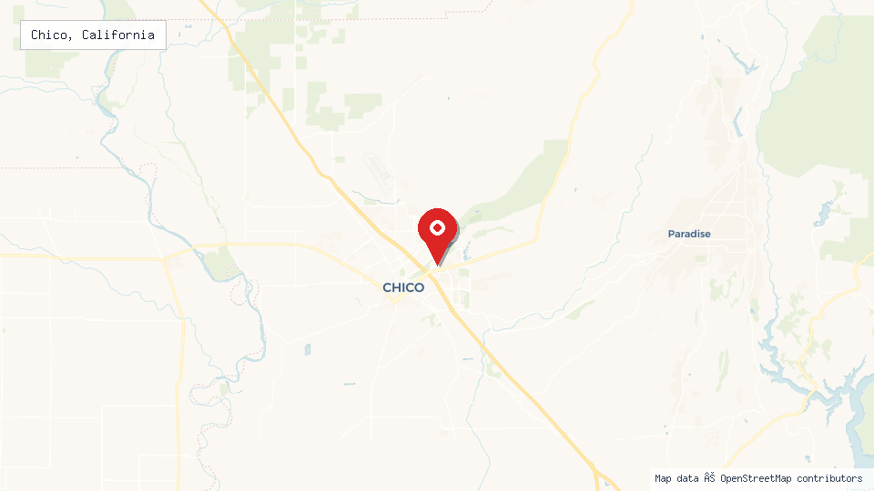 Street map of Chico, California with location pin