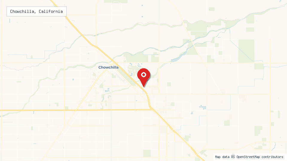 Street map of Chowchilla, California with location pin